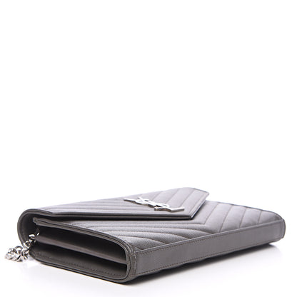 Saint Laurent Grain De Poudre Matelasse Chevron Monogram Chain Wallet Fog 3 of 12