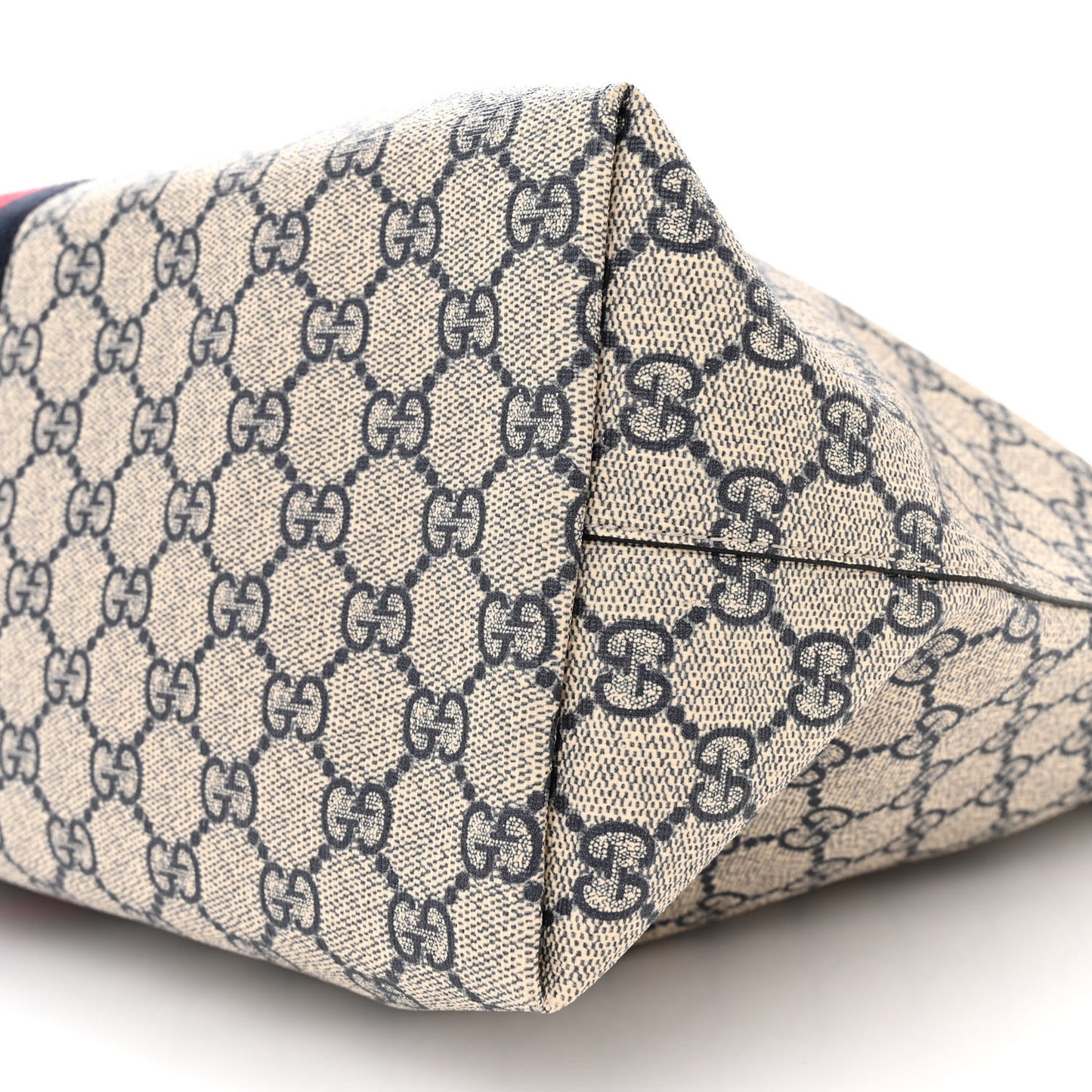 GG Supreme Monogram Textured Calfskin Web Medium Ophidia Shopping Tote Beige Blue