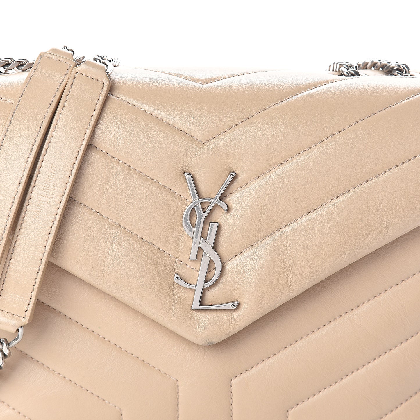 Calfskin Y Quilted Monogram Small Loulou Chain Satchel Nude Powder