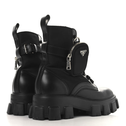 Prada Spazzolato Rois Re-Nylon Metal Triangle Logo Monolith Pouch Pocket 55mm Boots 38 Black 5 of 11