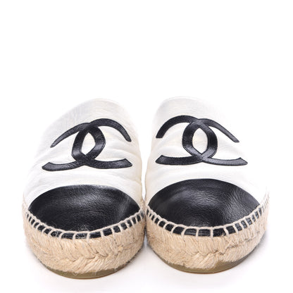 Chanel Iridescent Goatskin CC Espadrille Mules 36 Ivory Black 2 of 13