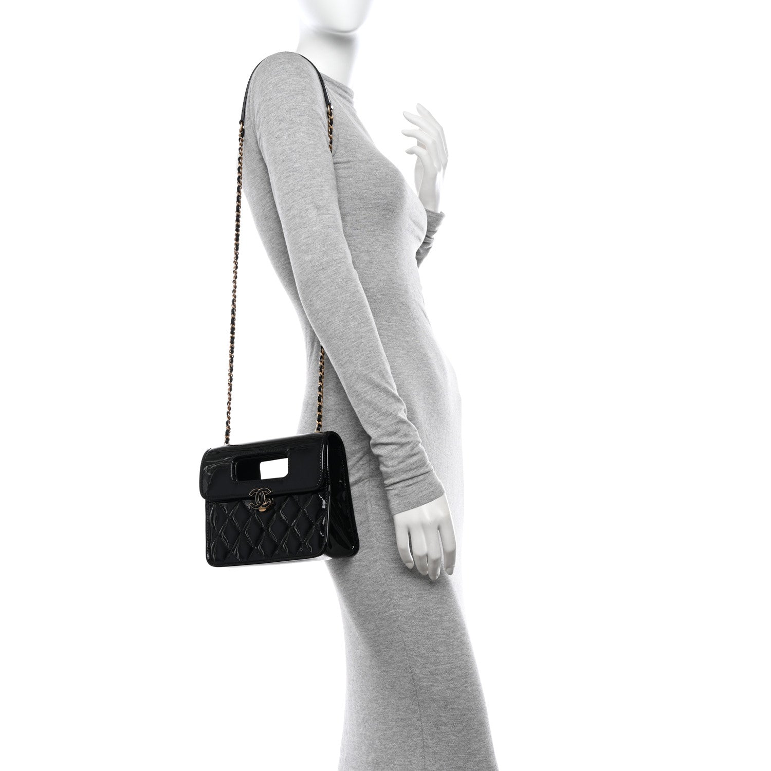 Chanel Patent Quilted Mini Graphic Catch Flap Black 2 of 12