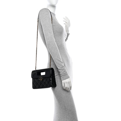 Chanel Patent Quilted Mini Graphic Catch Flap Black 2 of 12
