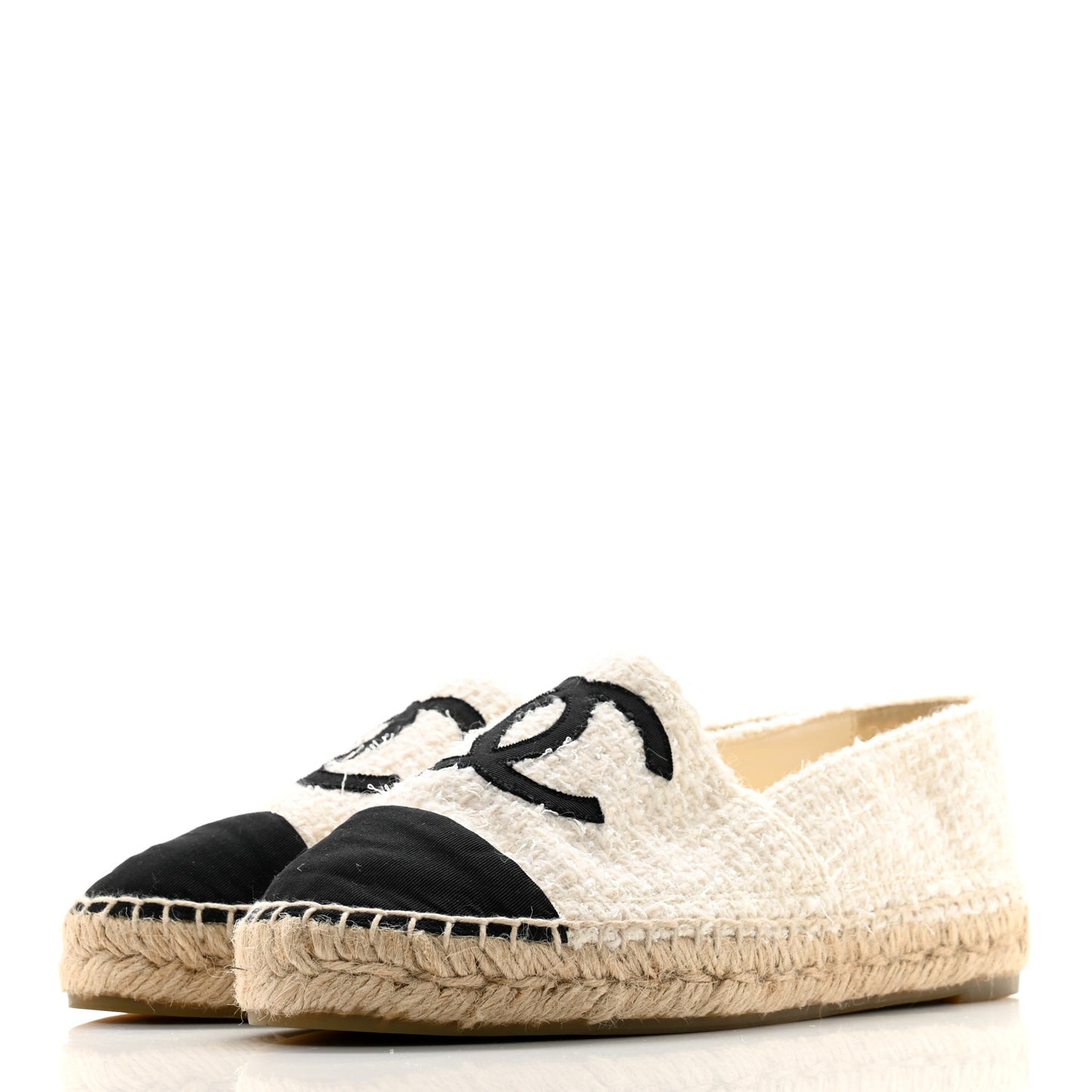 Tweed Grosgrain CC Espadrilles 39 White Black
