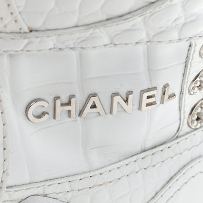 Chanel Calfskin Crocodile Embossed Cocodile High Top Sneakers 38 White 7 of 15