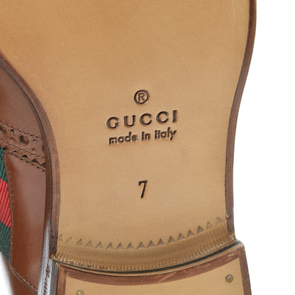 Gucci Calfskin Web Bee Embroidered Mens Lace Up Brogue Wingtip Derby Shoes 7 Cuir 6 of 8