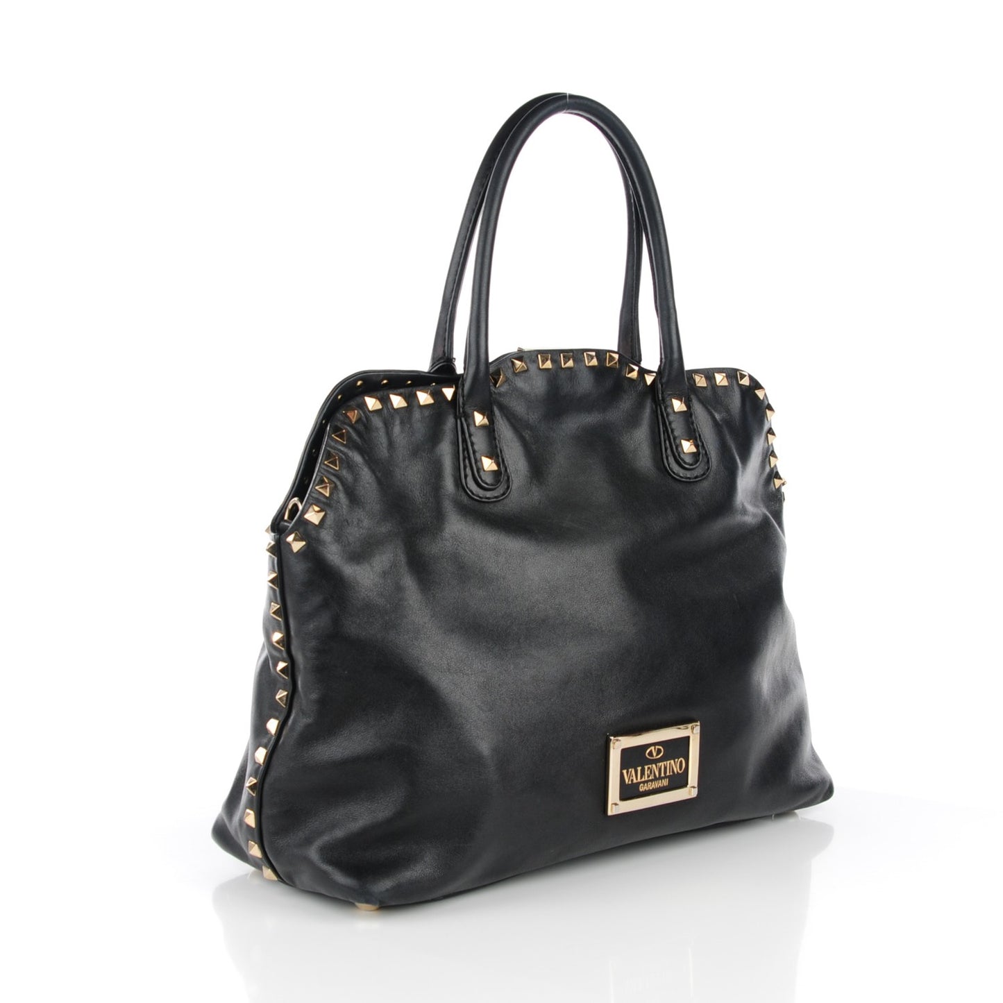 Vitello Rockstud Dome Satchel Black