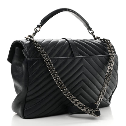 Saint Laurent Sheepskin Matelasse Chevron Monogram Large College Satchel Navy Blue 3 of 13