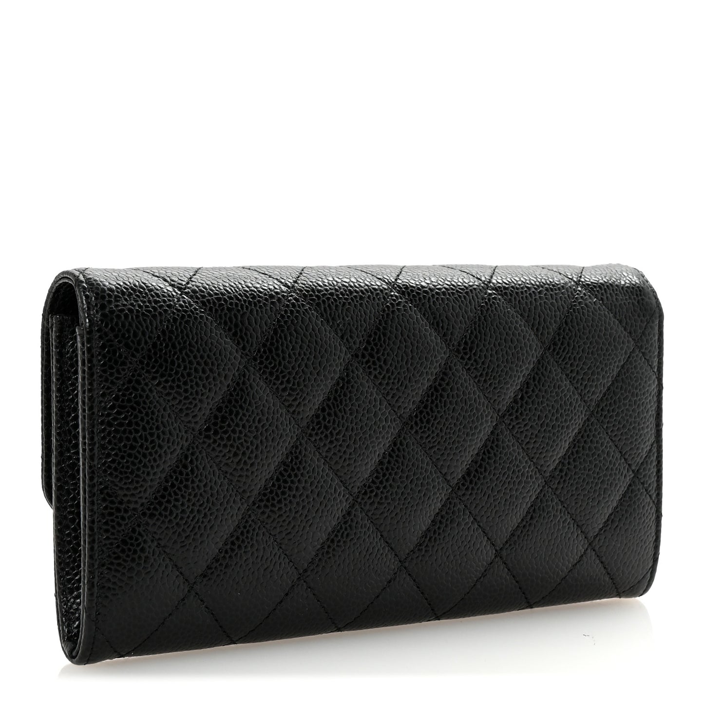 Caviar Quilted Large Gusset Flap Wallet Black
