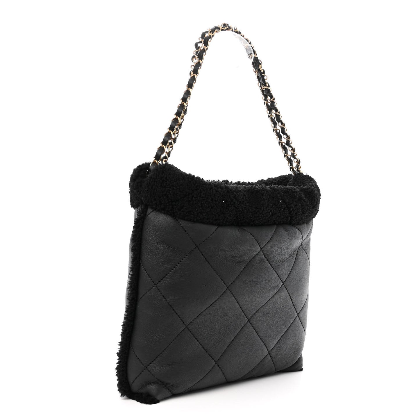Aged Lambskin Shearling Quilted Small Chanel 22 Black