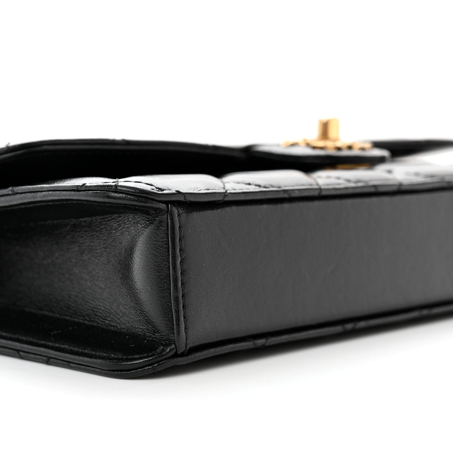 Shiny Lambskin Quilted Flap Clutch Bag Black