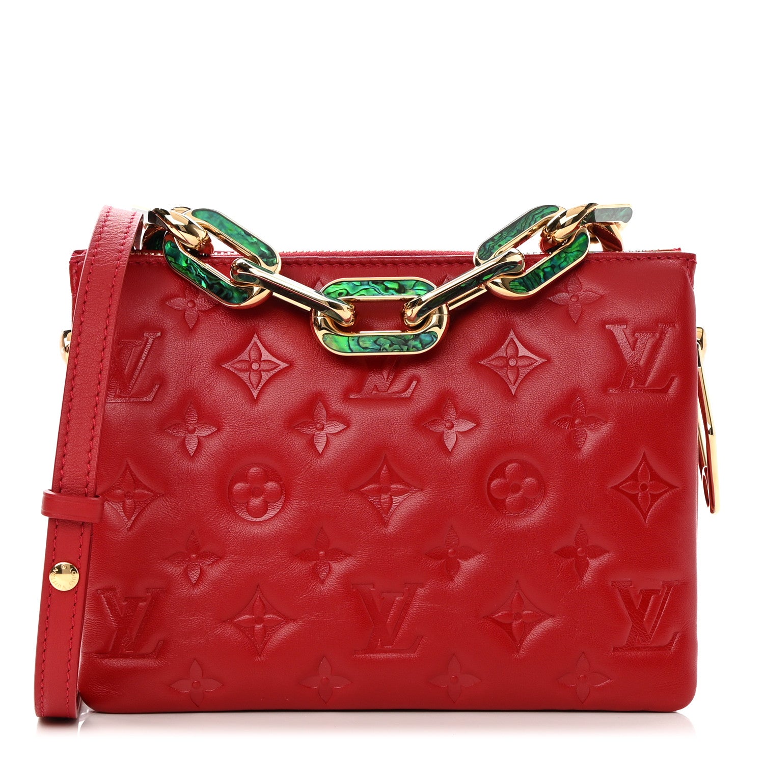 Louis Vuitton Mother of Pearl Lambskin Embossed Monogram Coussin BB Red Green 1 of 13