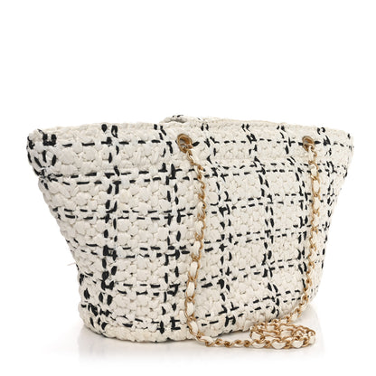 Chanel Raffia Effect Tweed Shopping Tote White Black 3 of 11