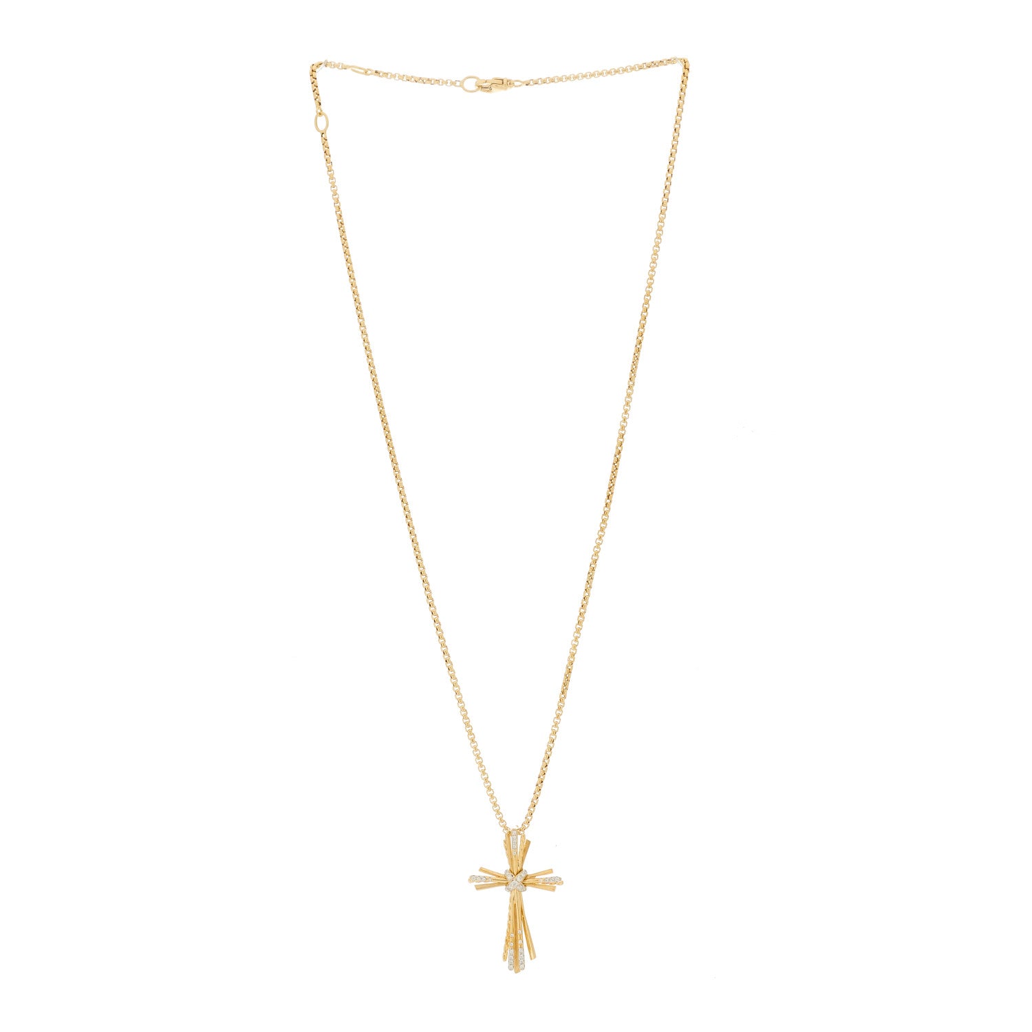 David Yurman 18K Yellow Gold Diamond Angelika Cross Pendant Necklace 3 of 5