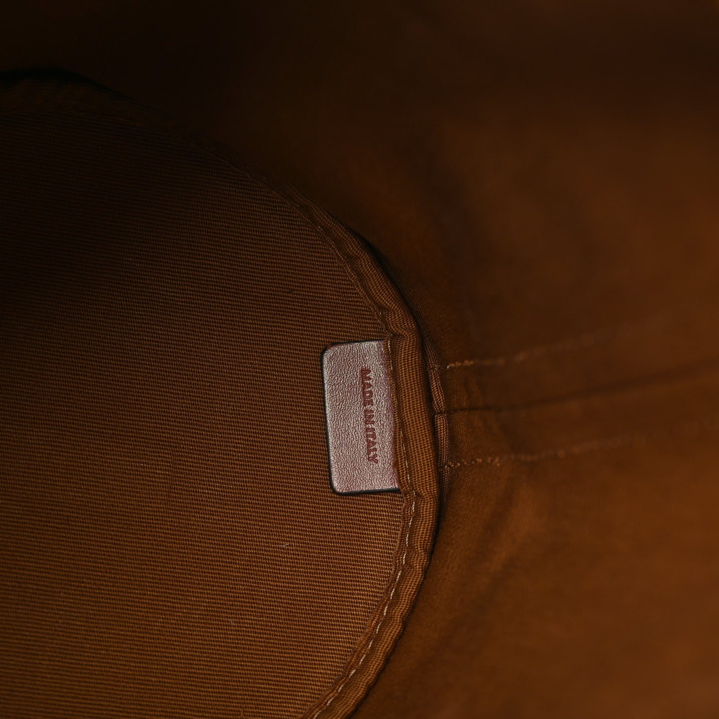 Triomphe Canvas Calfskin Small Drawstring Bucket Bag Tan