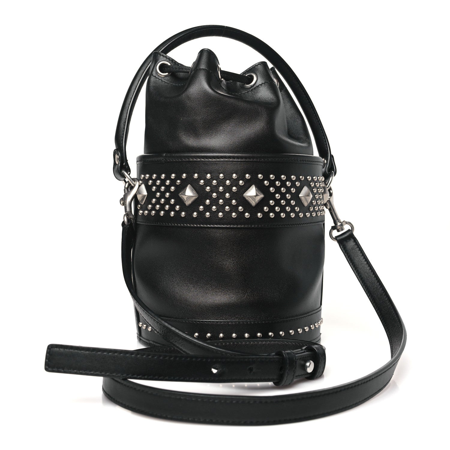 Saint Laurent Smooth Calfskin Studded Small Bahia Drawstring Bucket Bag Black 3 of 9
