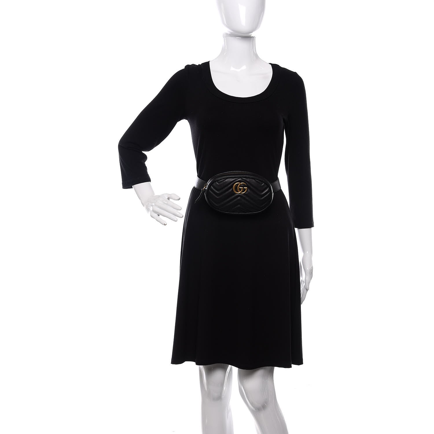 Gucci Calfskin Matelasse GG Marmont Belt Bag 85 34 Black 2 of 12