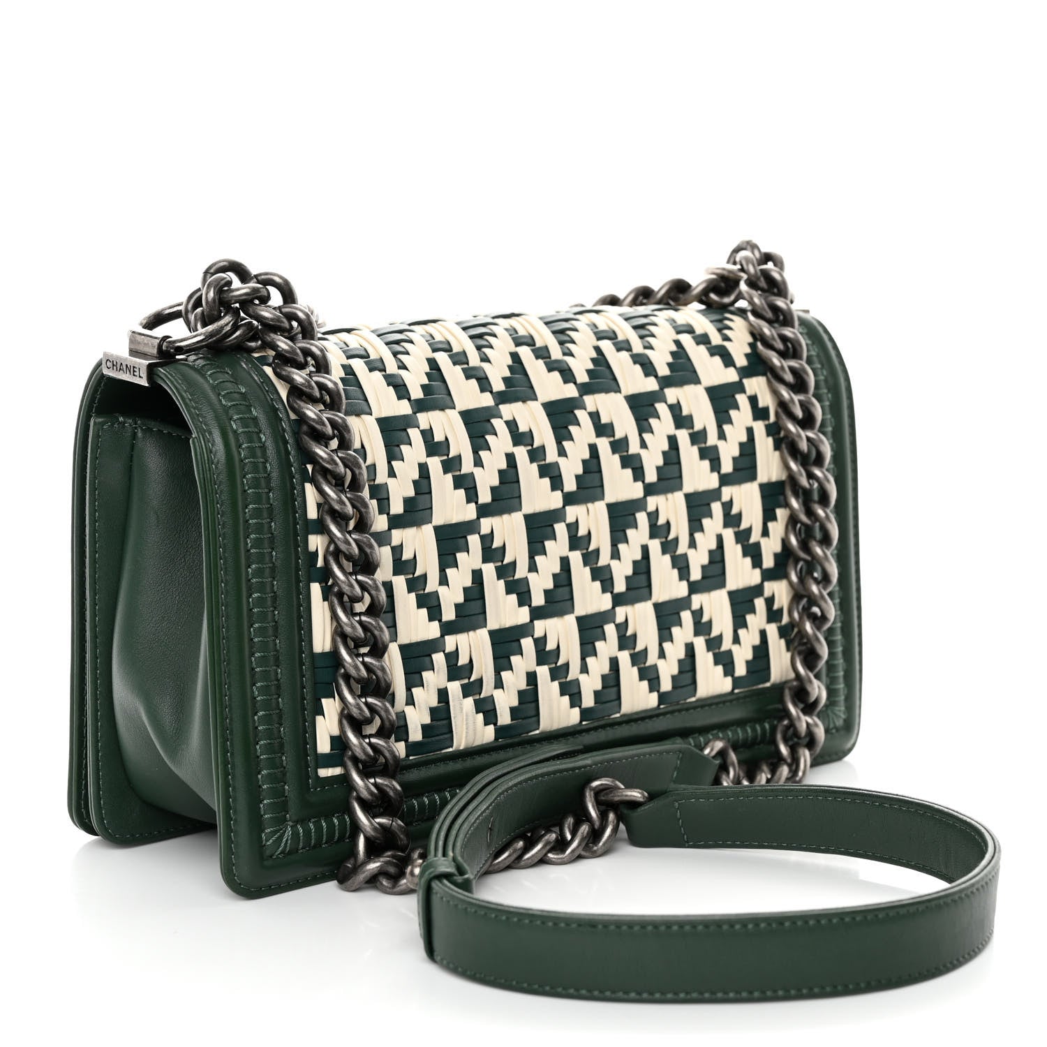 Chanel Calfskin Woven Medium Boy Flap Green White 3 of 10