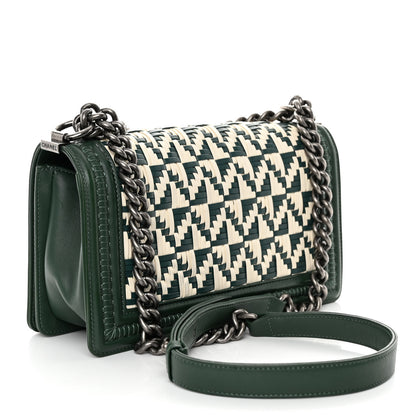 Chanel Calfskin Woven Medium Boy Flap Green White 3 of 10