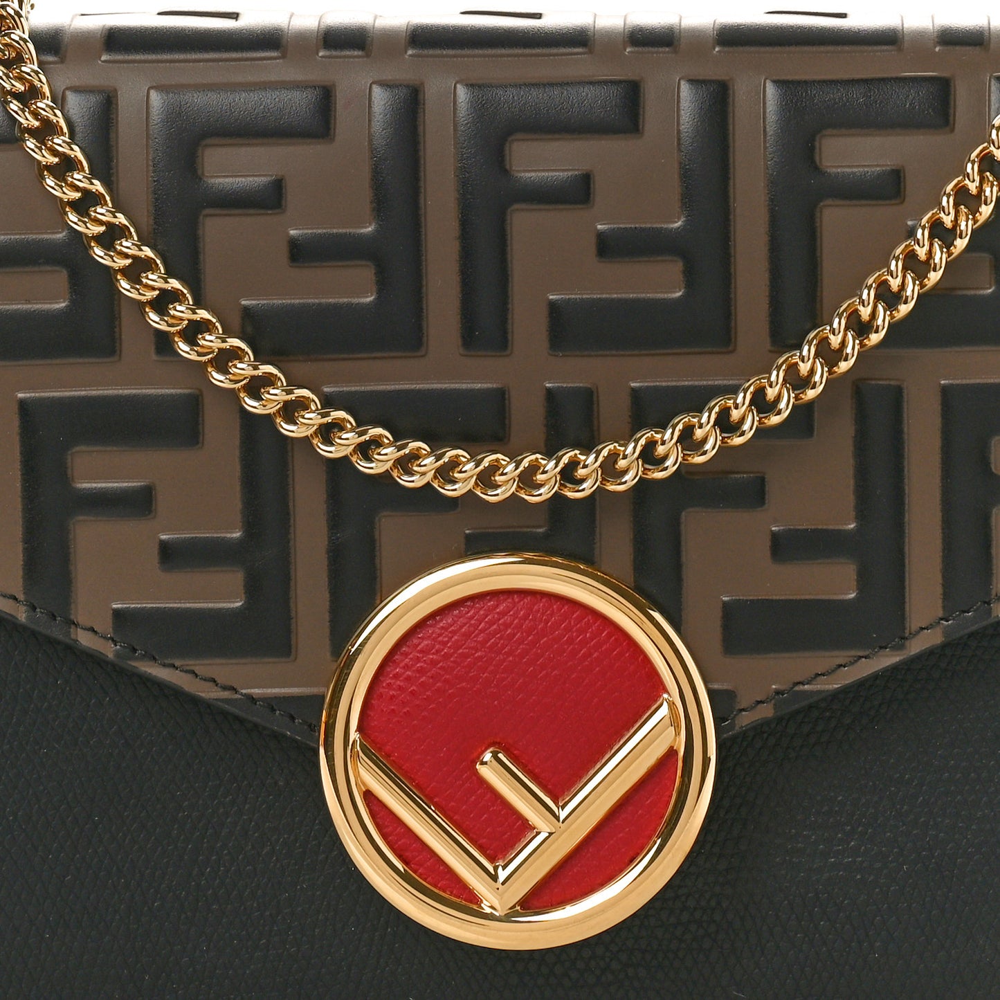 Vitello Cruise F is Fendi Bi-Color FF 1974 Embossed Medium Envelope Wallet On Chain Black Maya