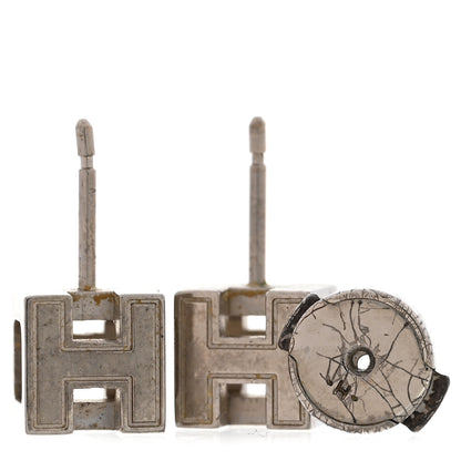 Hermes Palladium Lacquered Cage d'H Earrings Bleu Atoll 5 of 5