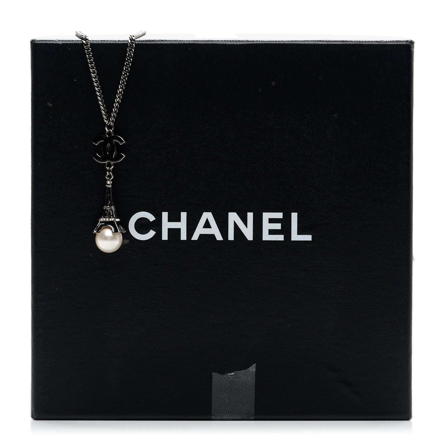 Chanel Ruthenium Enamel Pearl Eiffel Tower CC Drop Necklace Black White 7 of 7