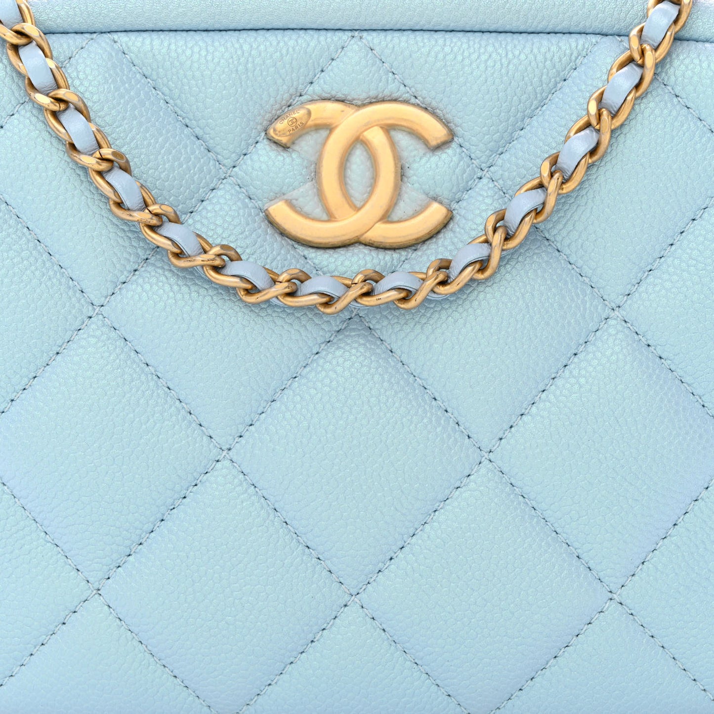 Iridescent Caviar Quilted Mini My Perfect Camera Case Light Blue