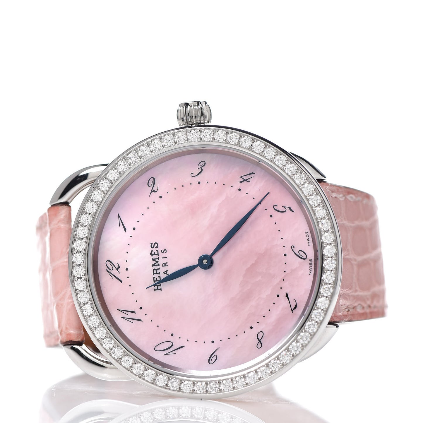 Stainless Steel Alligator Diamond Bezel Pink Mother of Pearl 38mm Arceau Quartz Watch