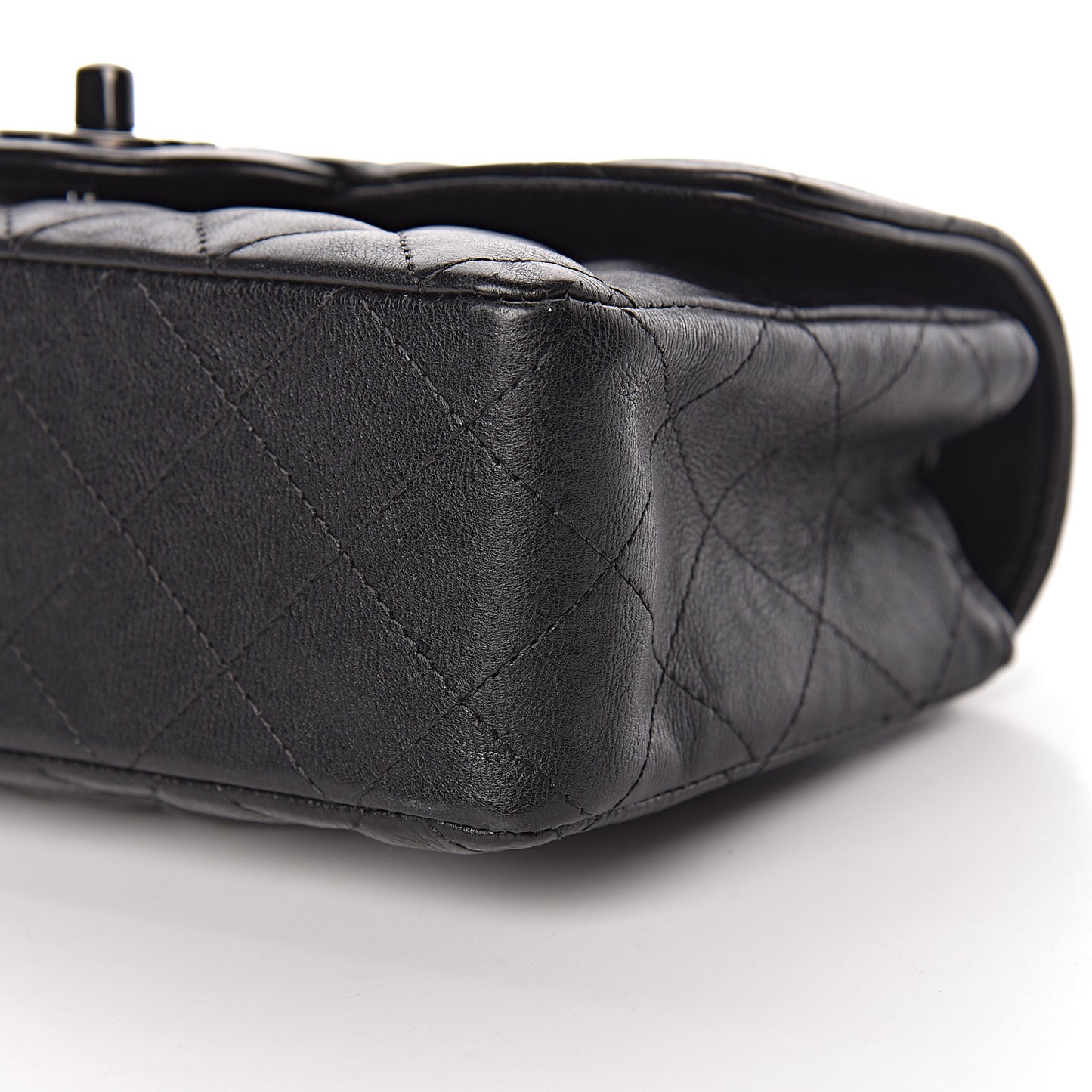Crumpled Calfskin Quilted Mini Rectangular Flap So Black