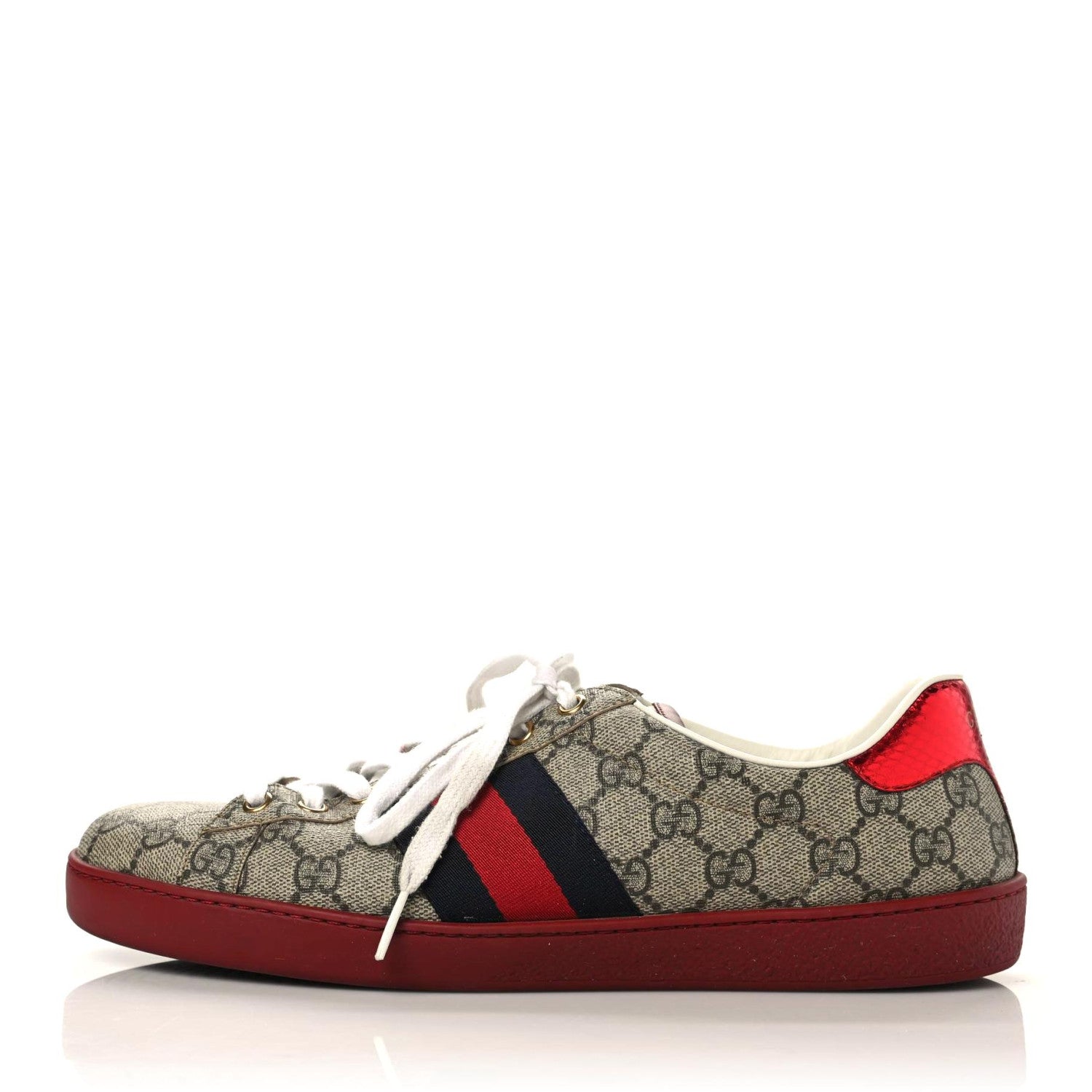 Gucci GG Supreme Monogram Ayers Web Mens New Ace Sneakers 9.5 Beige Red 1 of 9