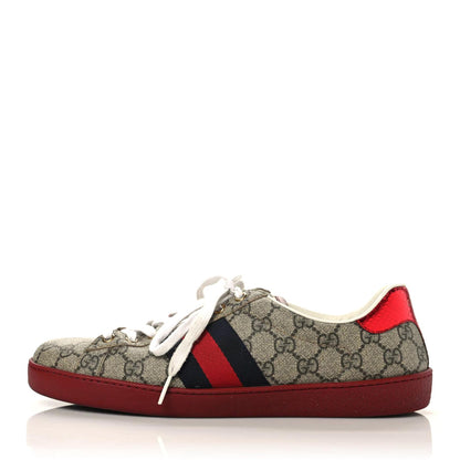 Gucci GG Supreme Monogram Ayers Web Mens New Ace Sneakers 9.5 Beige Red 1 of 9