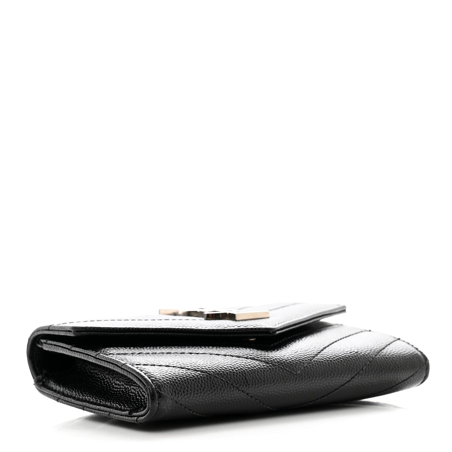Saint Laurent Grain De Poudre Matelasse Chevron Small Monogram Envelope Wallet Black 4 of 8