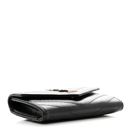 Saint Laurent Grain De Poudre Matelasse Chevron Small Monogram Envelope Wallet Black 4 of 8