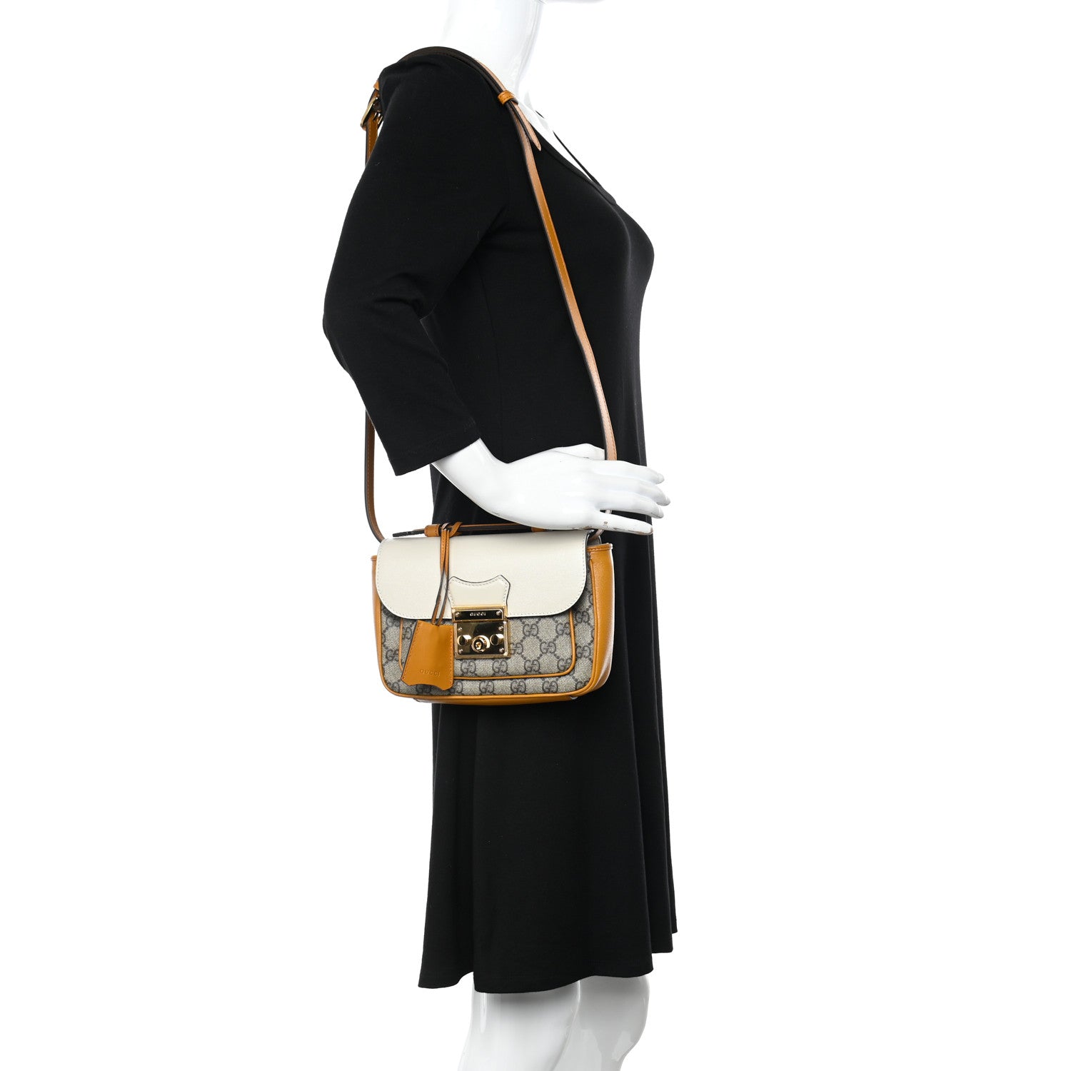Gucci GG Supreme Monogram Calfskin Mini Padlock Flap Pocket Shoulder Bag Beige Mystic White Sun Oil 3 of 11