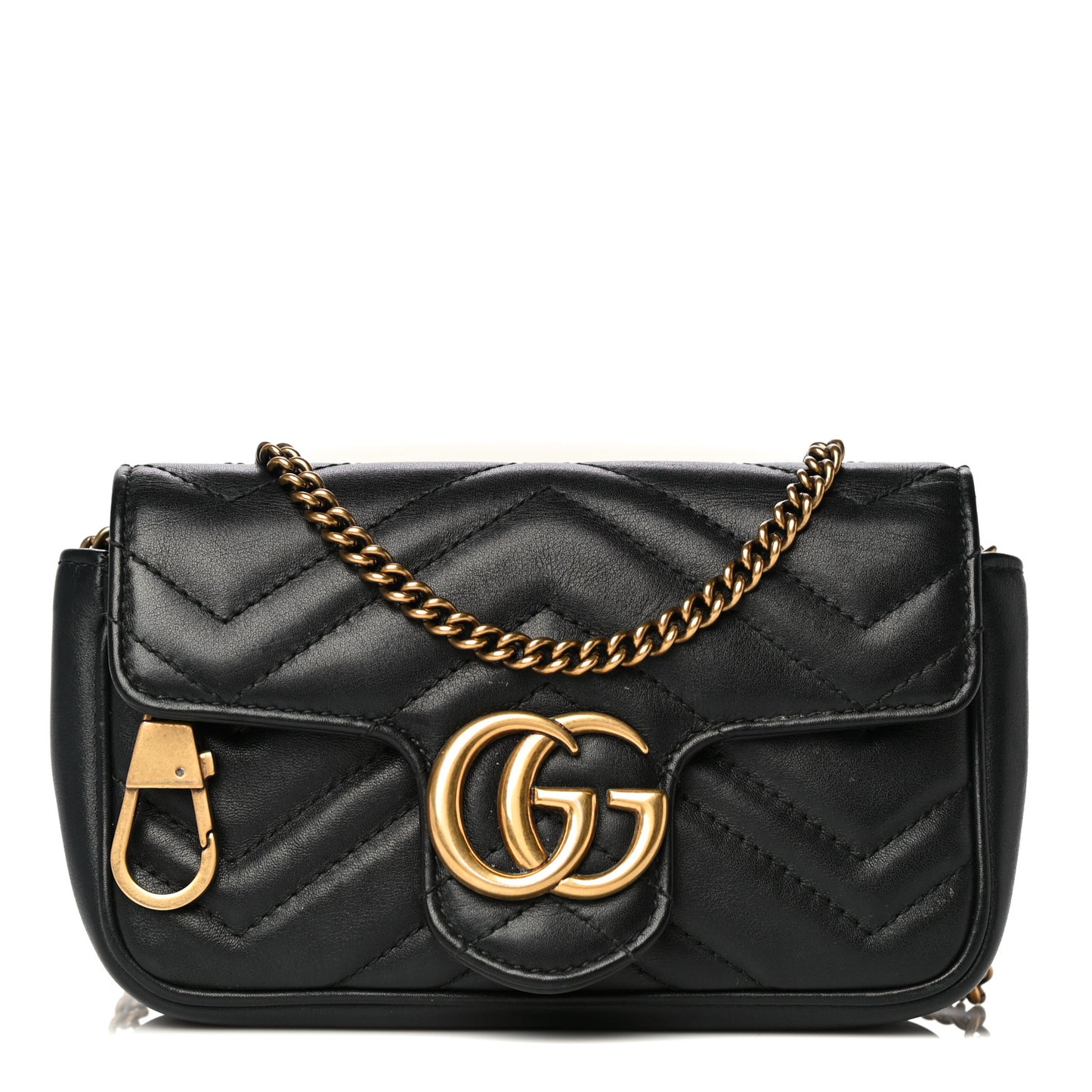Calfskin Matelasse Super Mini GG Marmont Shoulder Bag Black