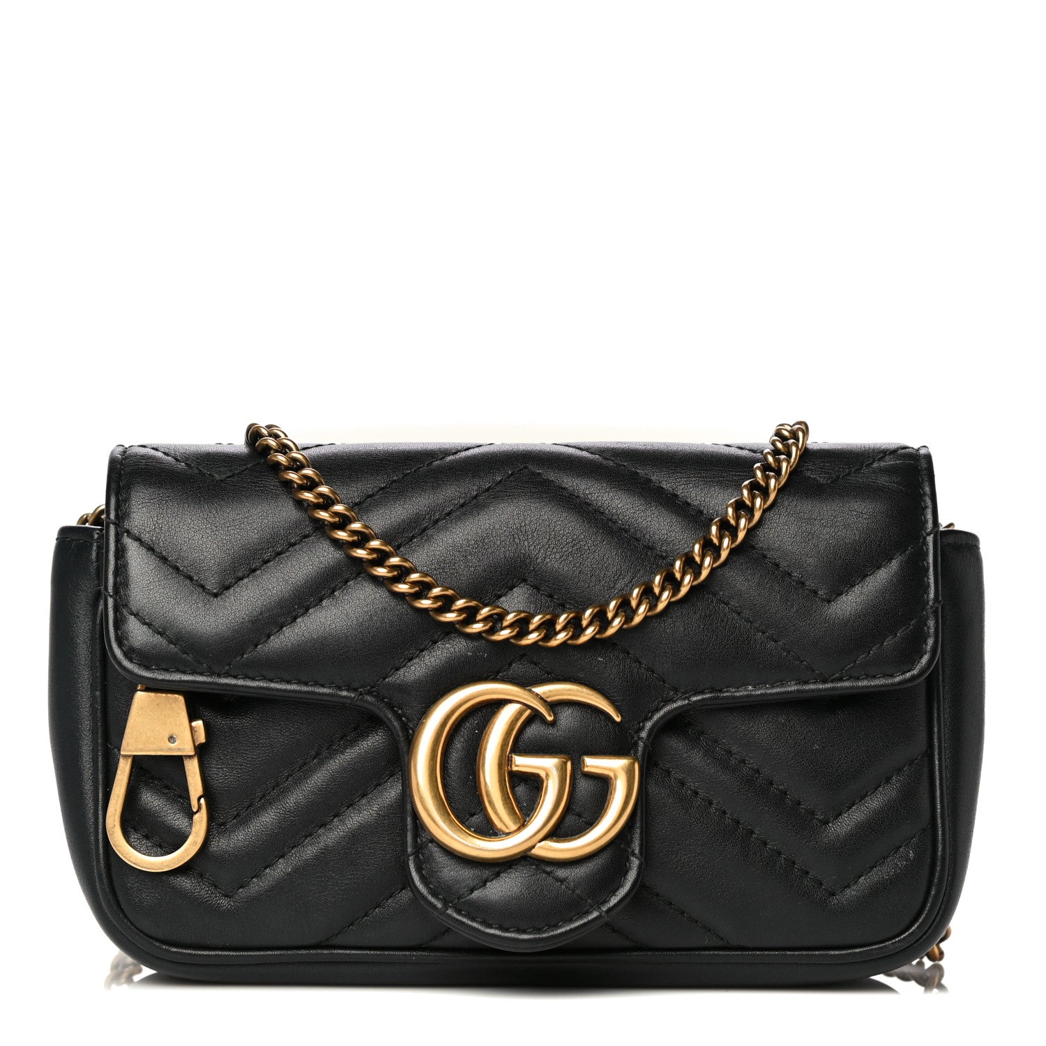 Gucci Calfskin Matelasse Super Mini GG Marmont Shoulder Bag Black 1 of 18
