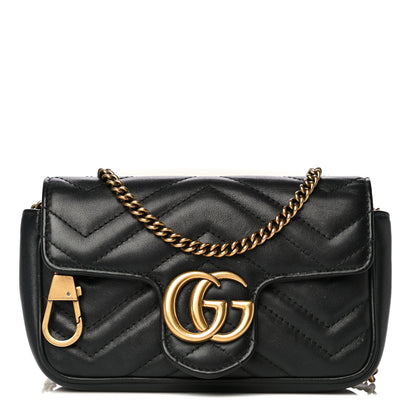 Gucci Calfskin Matelasse Super Mini GG Marmont Shoulder Bag Black 1 of 18