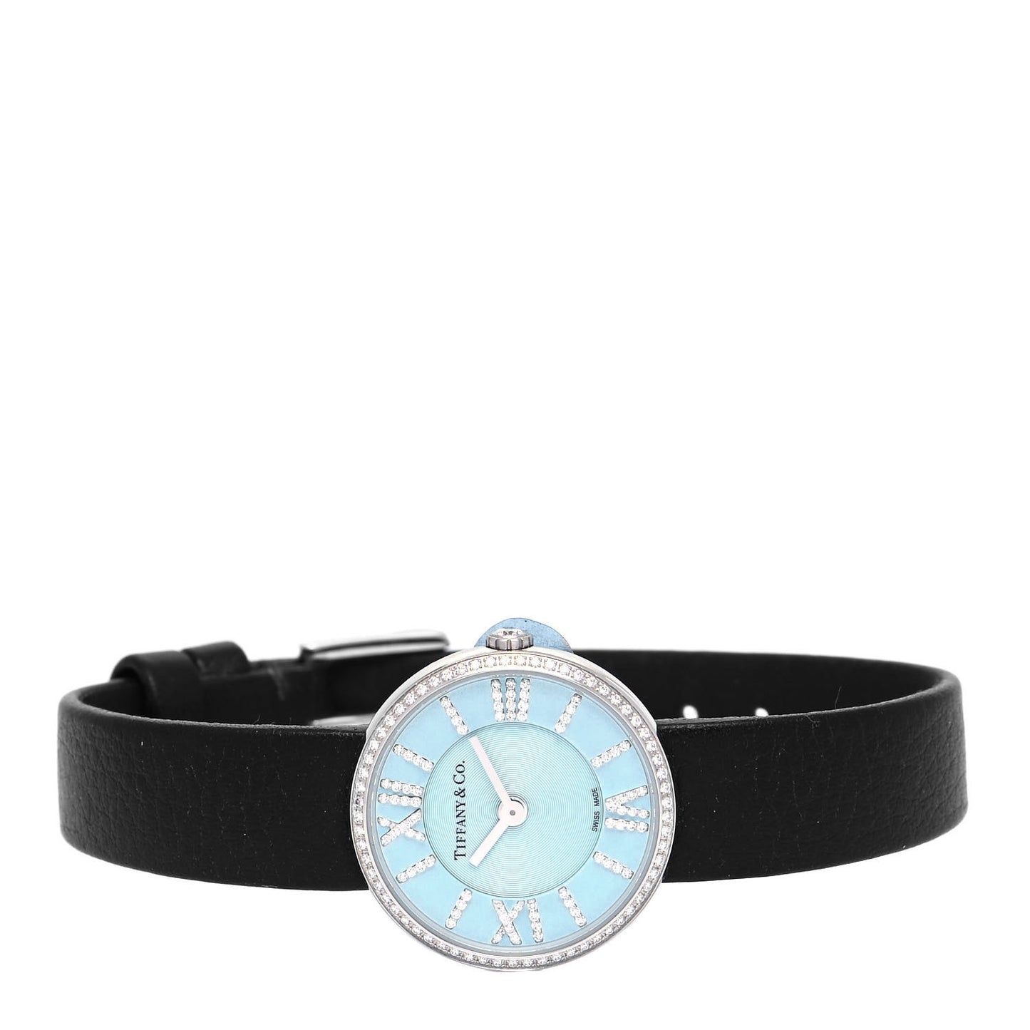 Stainless Steel Calfskin Diamond Bezel 24mm Atlas 2-Hand Quartz Watch Tiffany Blue