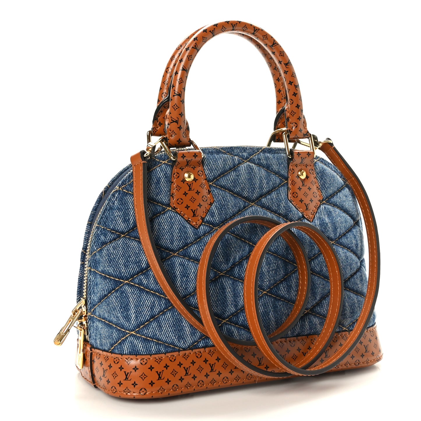 Denim Calfskin Reverse Monogram Malletage Alma BB Blue