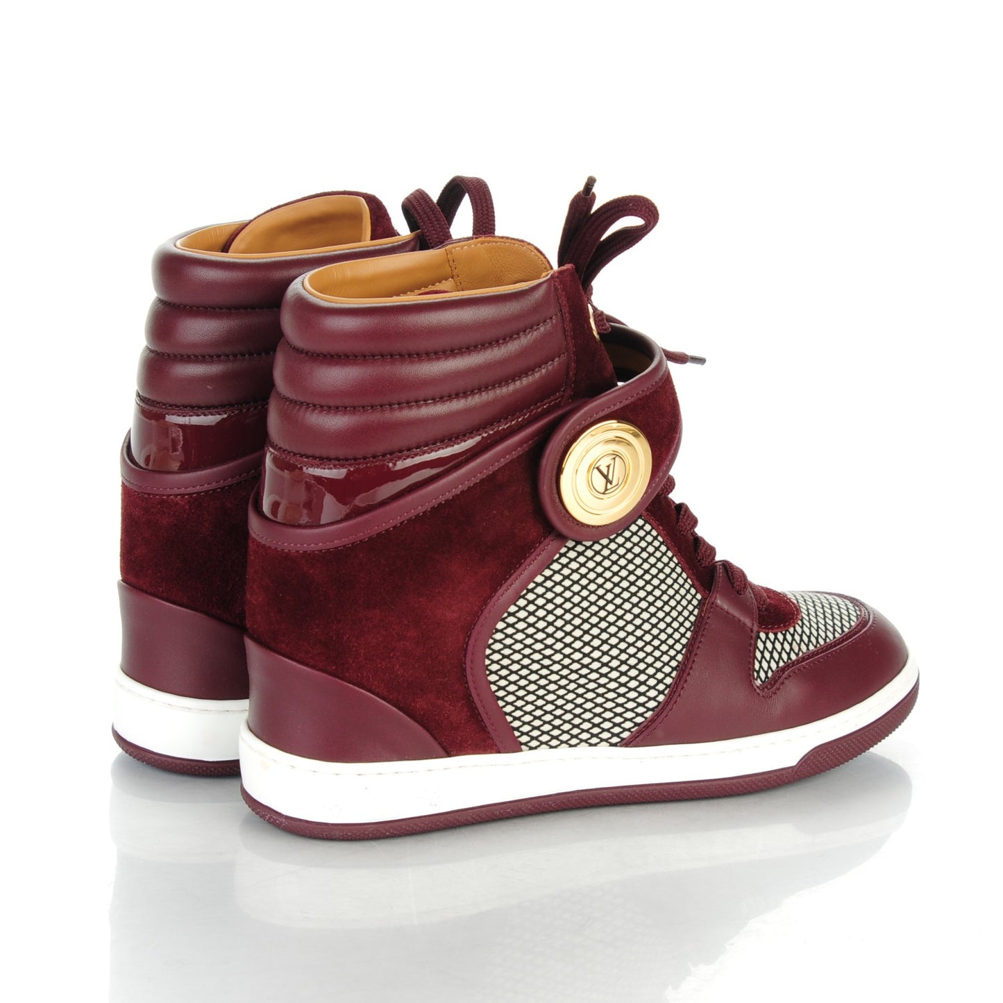 Calfskin Suede Postmark Wedge Sneakers 37.5 Bordeaux