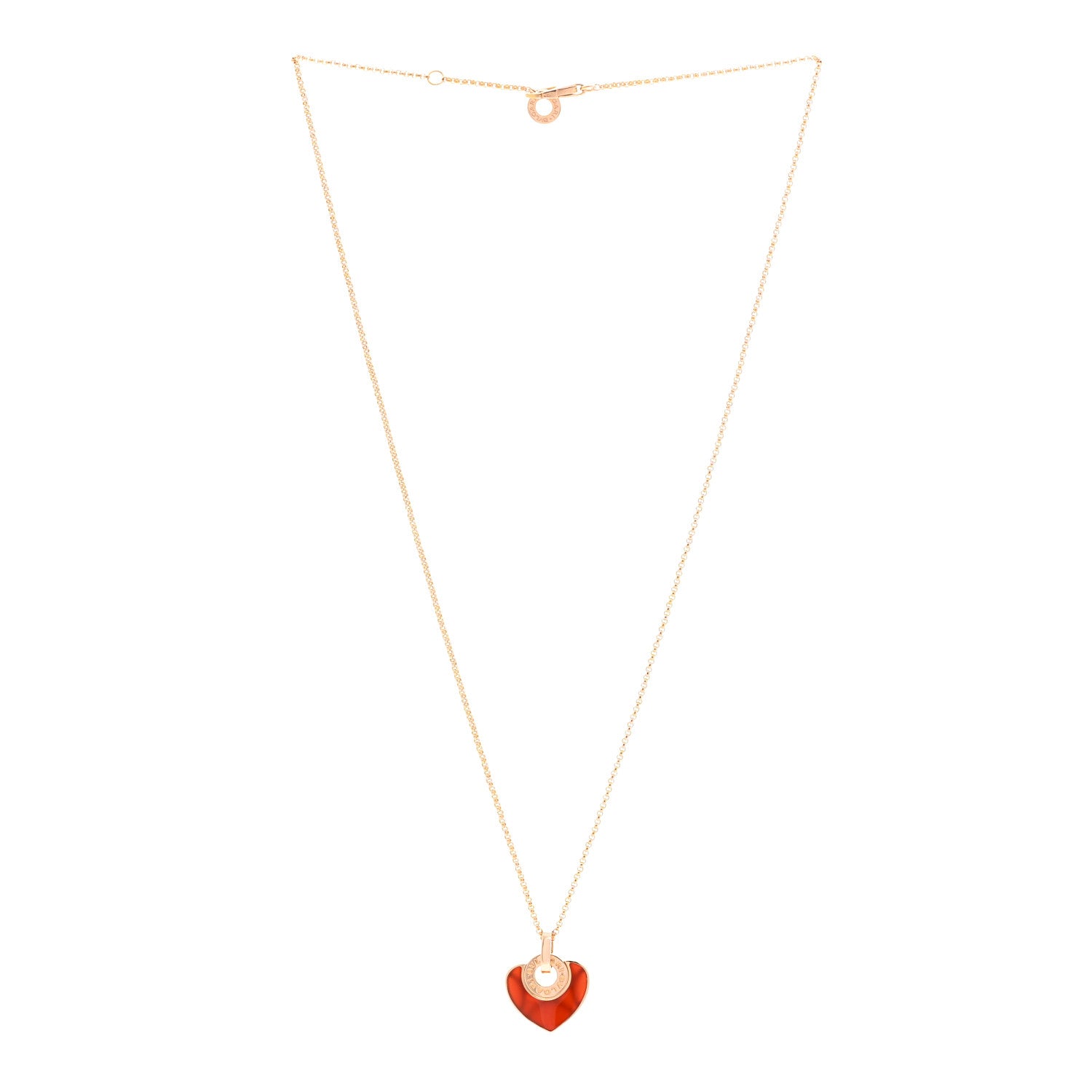 Bulgari 18K Rose Gold Carnelian Cuore Heart Pendant Necklace 3 of 5