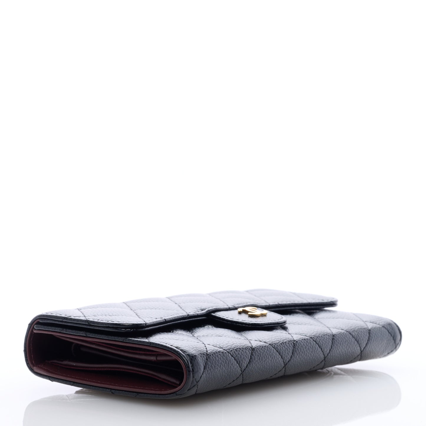 Caviar Quilted Long Flap Wallet Black