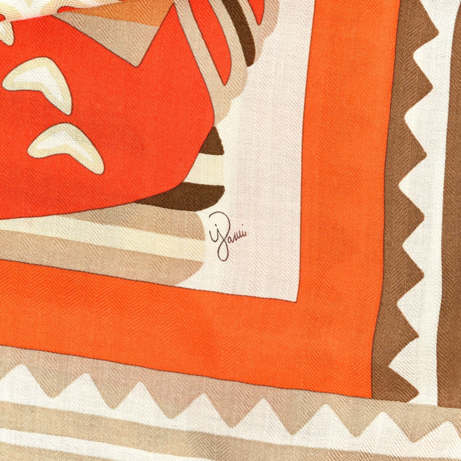 Hermes Cashmere Silk Fantaisie D'etriers Shawl 140 Orange White Beige 2 of 3