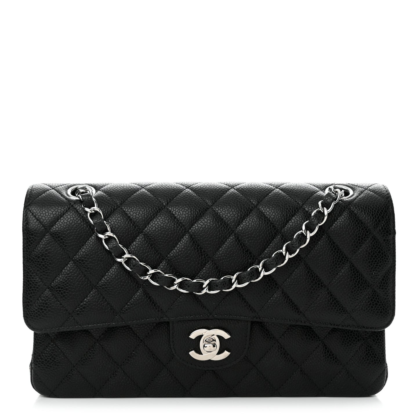 Caviar Quilted Medium Double Flap Black