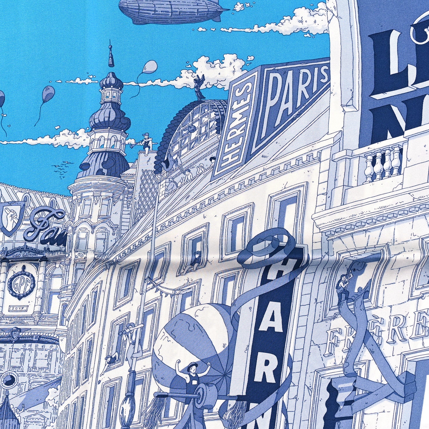 Hermes Silk Le Grand Prix du Faubourg Scarf 90 Bleu Azur Bleu Jean White 2 of 3