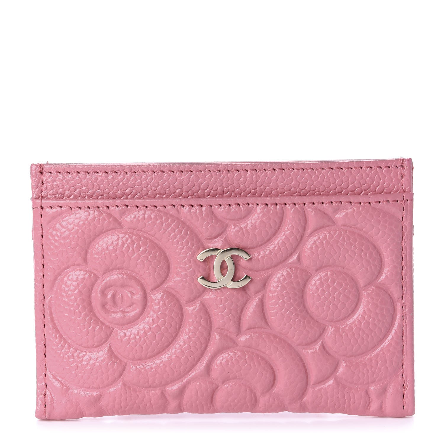 Chanel Caviar Camellia Embossed Card Holder Pink 1 of 11