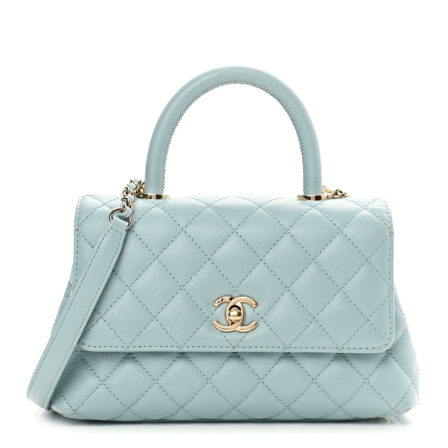 Caviar Quilted Mini Coco Handle Flap Light Blue