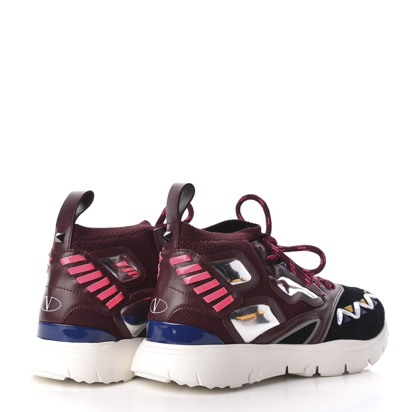 Calfskin Mens Mixed Media Sneakers 39 Burgundy