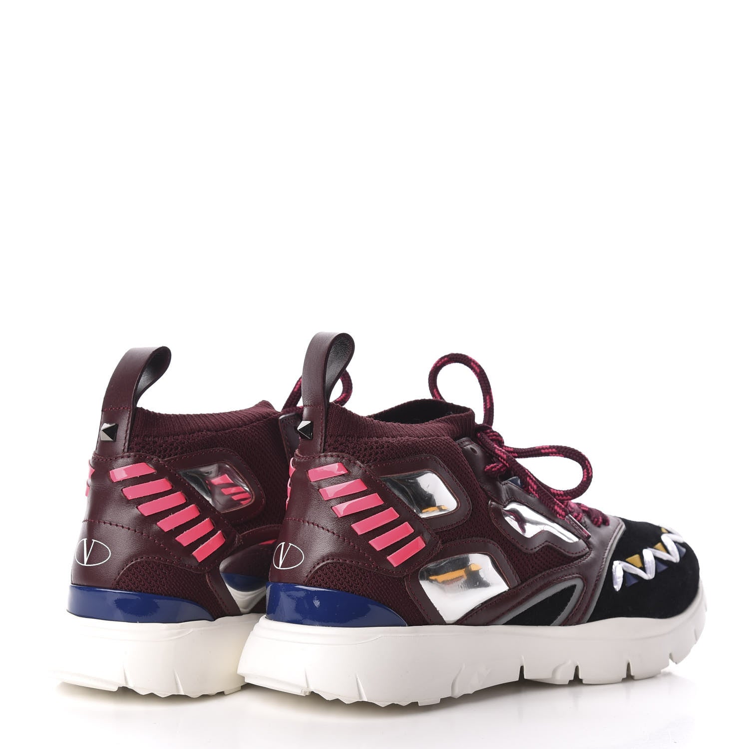 Valentino Garavani Calfskin Mens Mixed Media Sneakers 39 Burgundy 4 of 8
