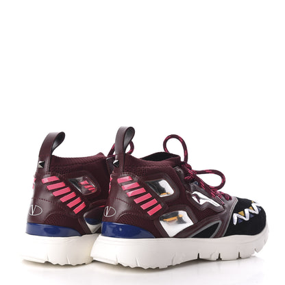 Valentino Garavani Calfskin Mens Mixed Media Sneakers 39 Burgundy 4 of 8